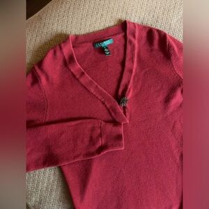 Women's Small Waffle Knit Red Cotton Lauren Ralph Lauren Long Sleeve Sweater‎